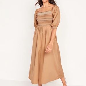 Fit & Flare Off-the-Shoulder Cotton-Poplin Smocked Maxi Dress for Women